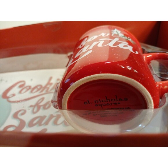 St. Nicholas Square Cookies For Santa Plate And Mug Set Red Mug Multicolor Tray - Picture 13 of 16